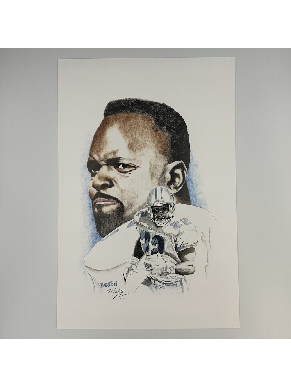 Emmitt Smith LE 12x18 Lithograph by Brian Barton #157/250 COA NFL Dallas Cowboys